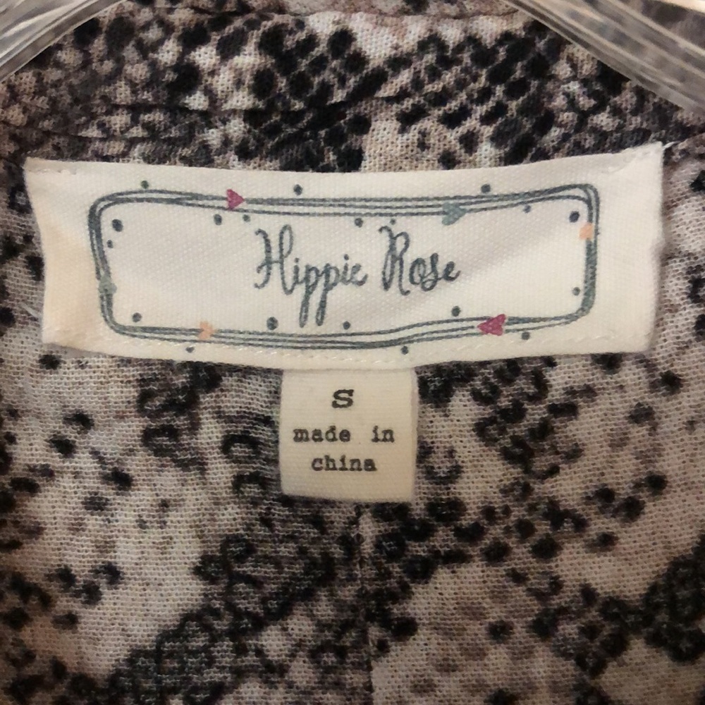 Hippie Rose Snake Reptile Print Utility Roll-Tab Shirt Blouse Top Black White S - Picture 6 of 11